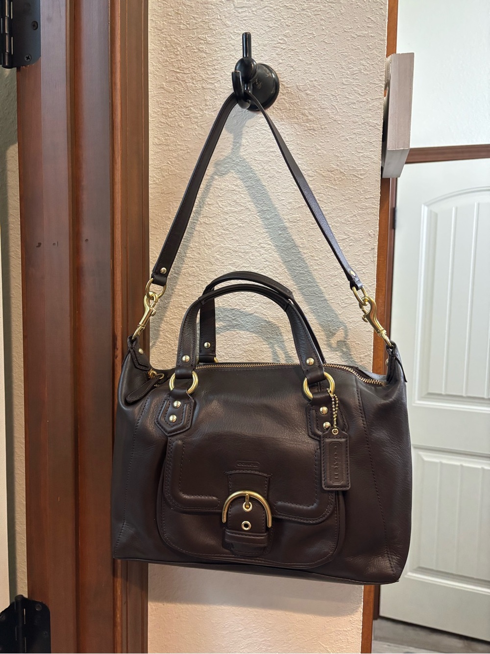 Vintage Coach Campbell Izzy Dark Brown Leather Satchel with Gold Hardware
